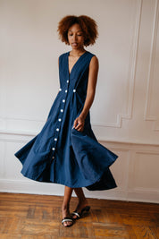 Sleeveless Baroness  Dress - Navy