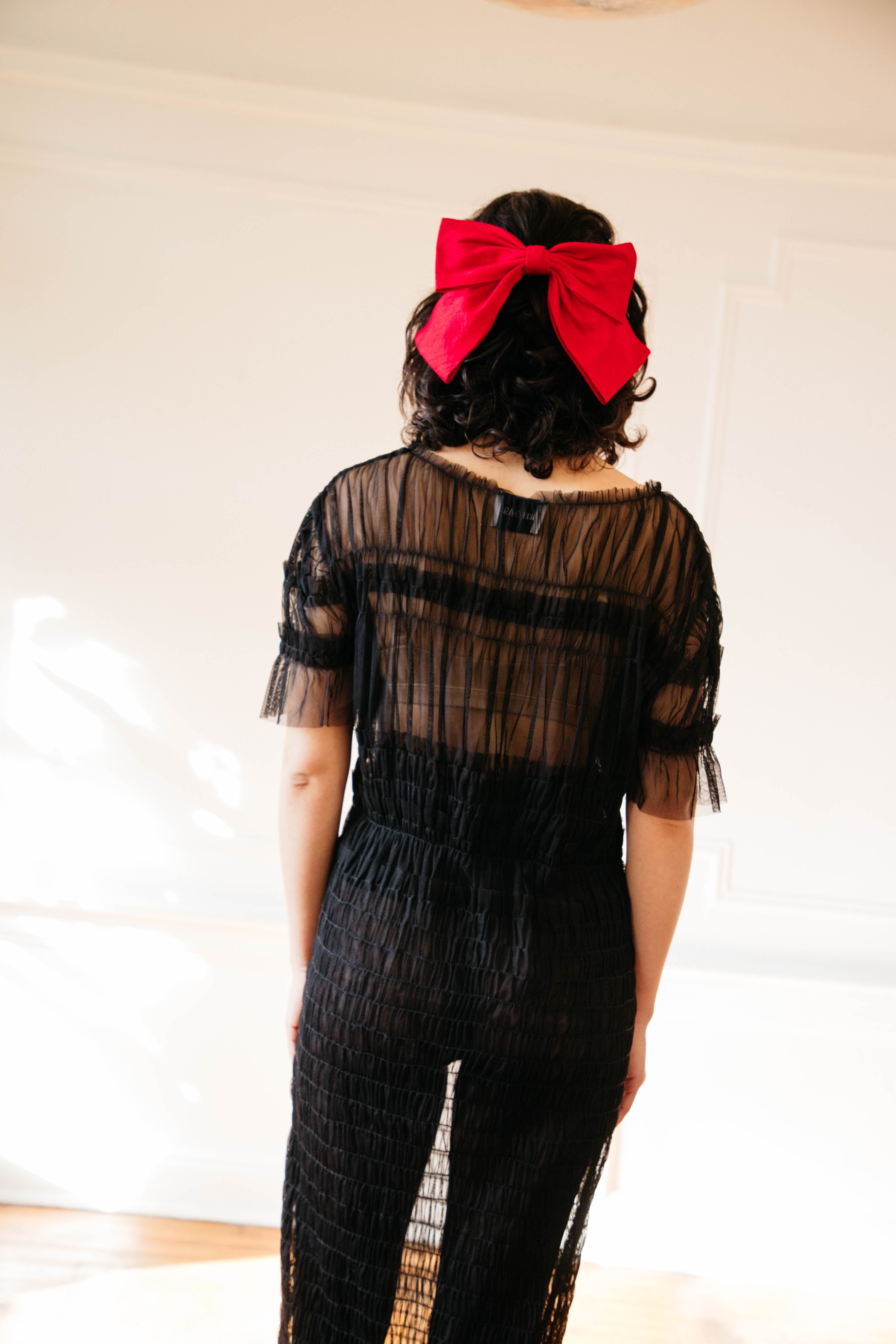 Selka Mesh Gather Dress - Black