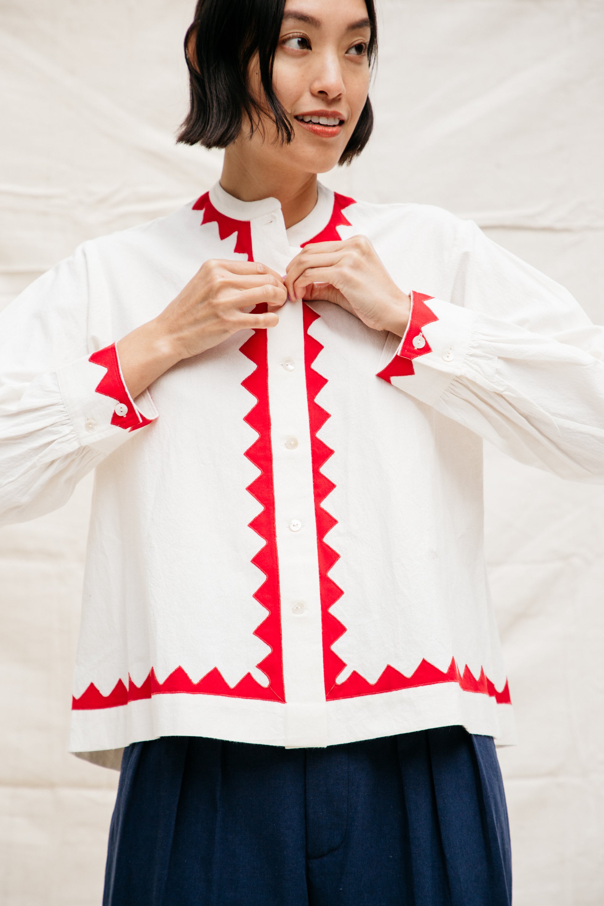 Alpha Buttondown- Ivory/Poppy – Nikki Chasin