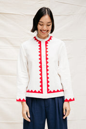 Alpha Buttondown Zig Zag Appliqué - Ivory/Poppy