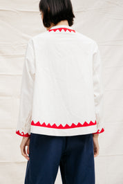 Alpha Buttondown Zig Zag Appliqué - Ivory/Poppy