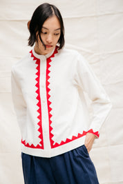 Alpha Buttondown Zig Zag Appliqué - Ivory/Poppy