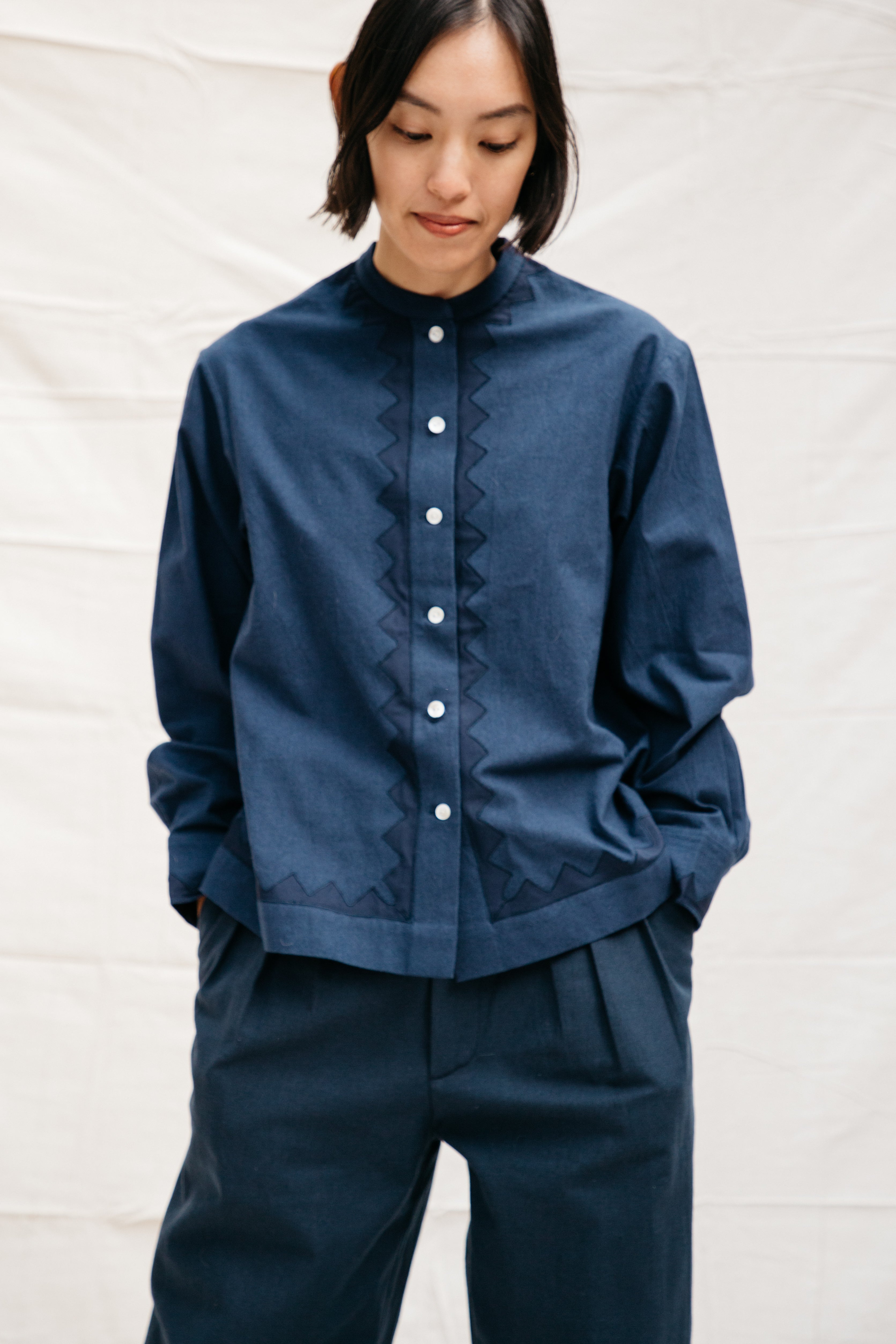 Alpha Buttondown- Zig Zag Appliqué - Navy