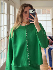 Ida Rollneck Cashmere/Merino Cardigan - Clover