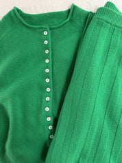 Ida Rollneck Cashmere/Merino Cardigan - Clover
