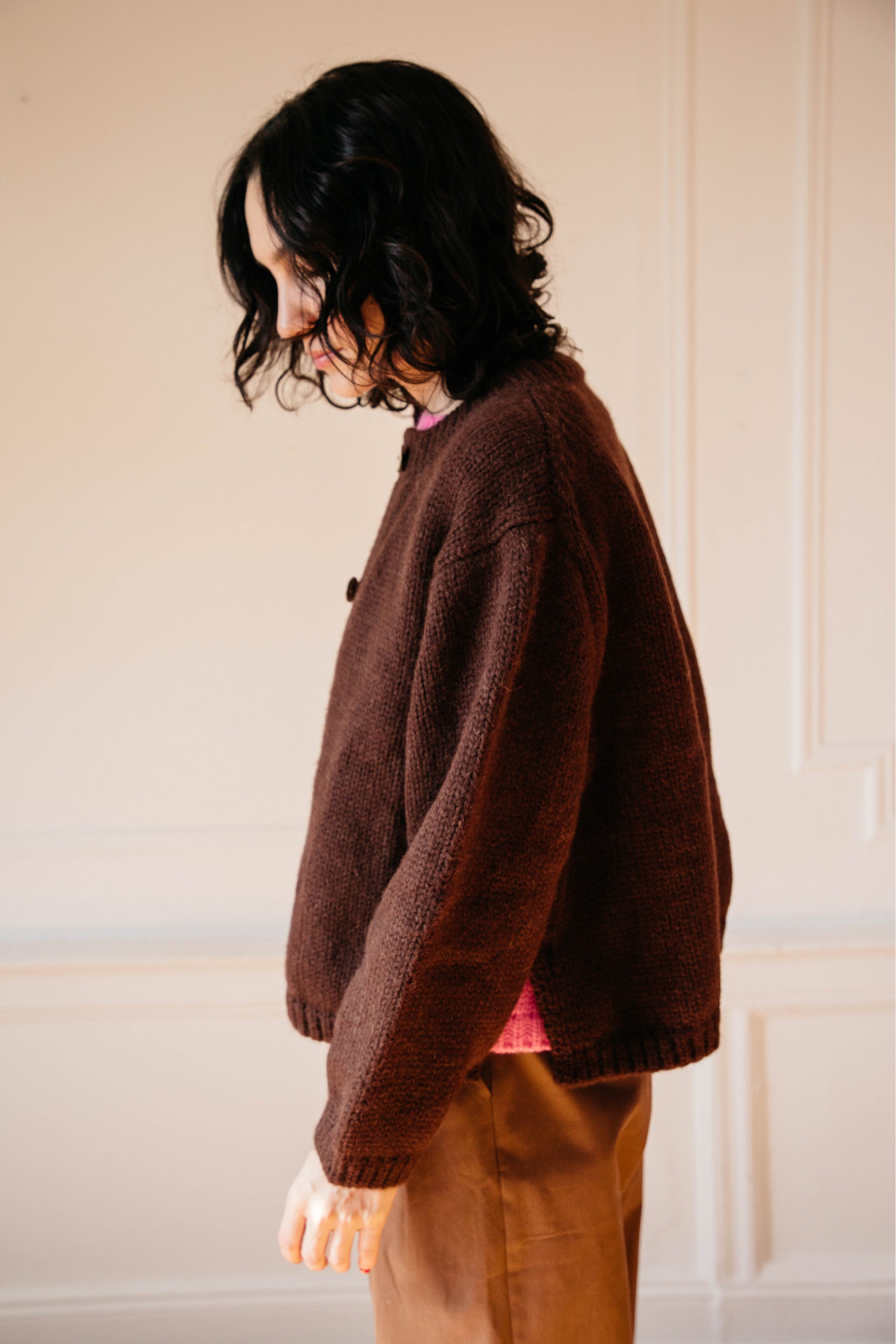 Handmade chunky knit cardigan | Sheba Cardigan Sweater- Chocolate