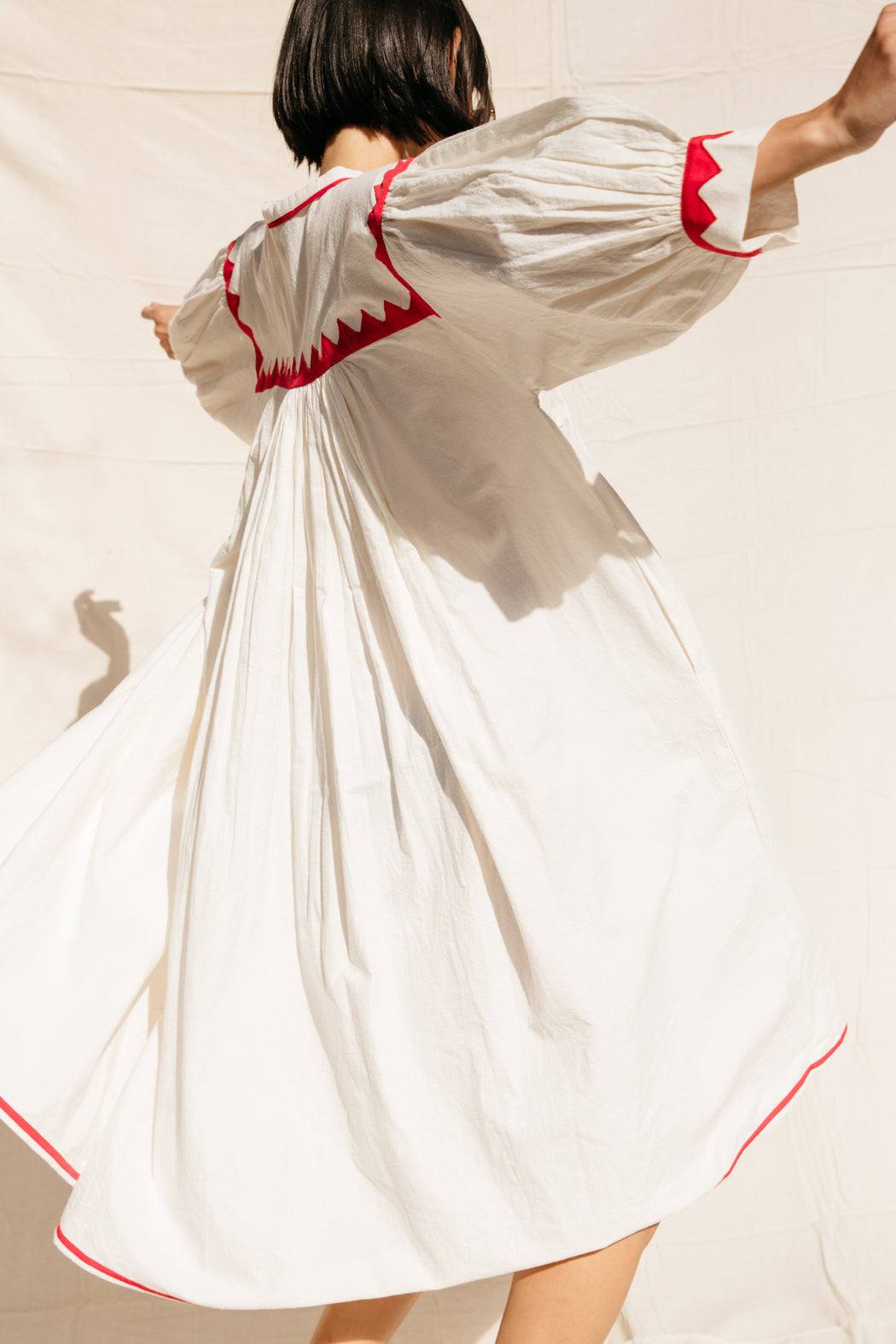 Zig Zag Appliqué Twirling Dress - Ivory / Poppy