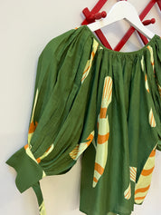 Juli Puff Sleeve Top - Green Fish