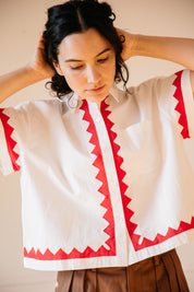 Zigzag Corso Buttondown Cotton - Ivory/Poppy