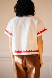 Zigzag Corso Buttondown Cotton - Ivory/Poppy