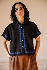 Zigzag Corso Buttondown Cotton -  Black/Cobalt