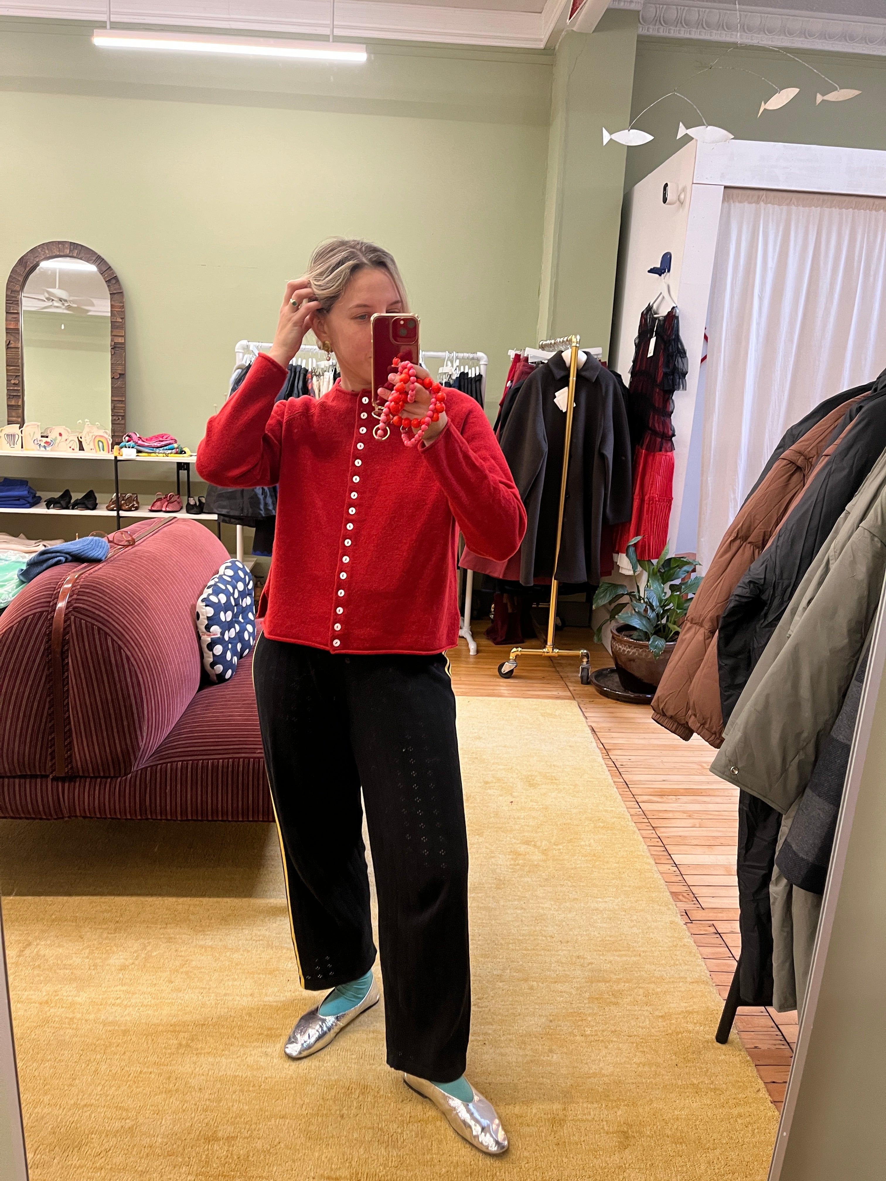 Ida Rollneck Cashmere/Merino Cardigan - Lava Red