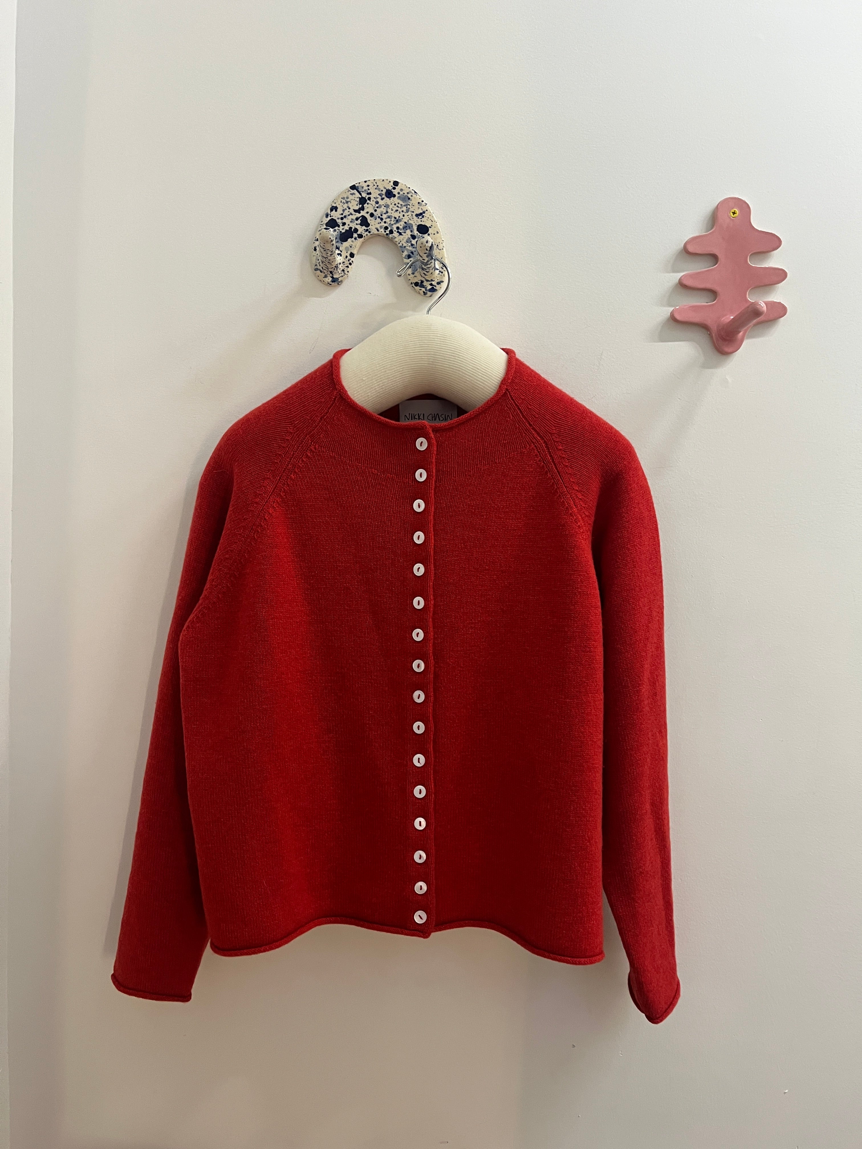Ida Rollneck Cashmere/Merino Cardigan - Lava Red