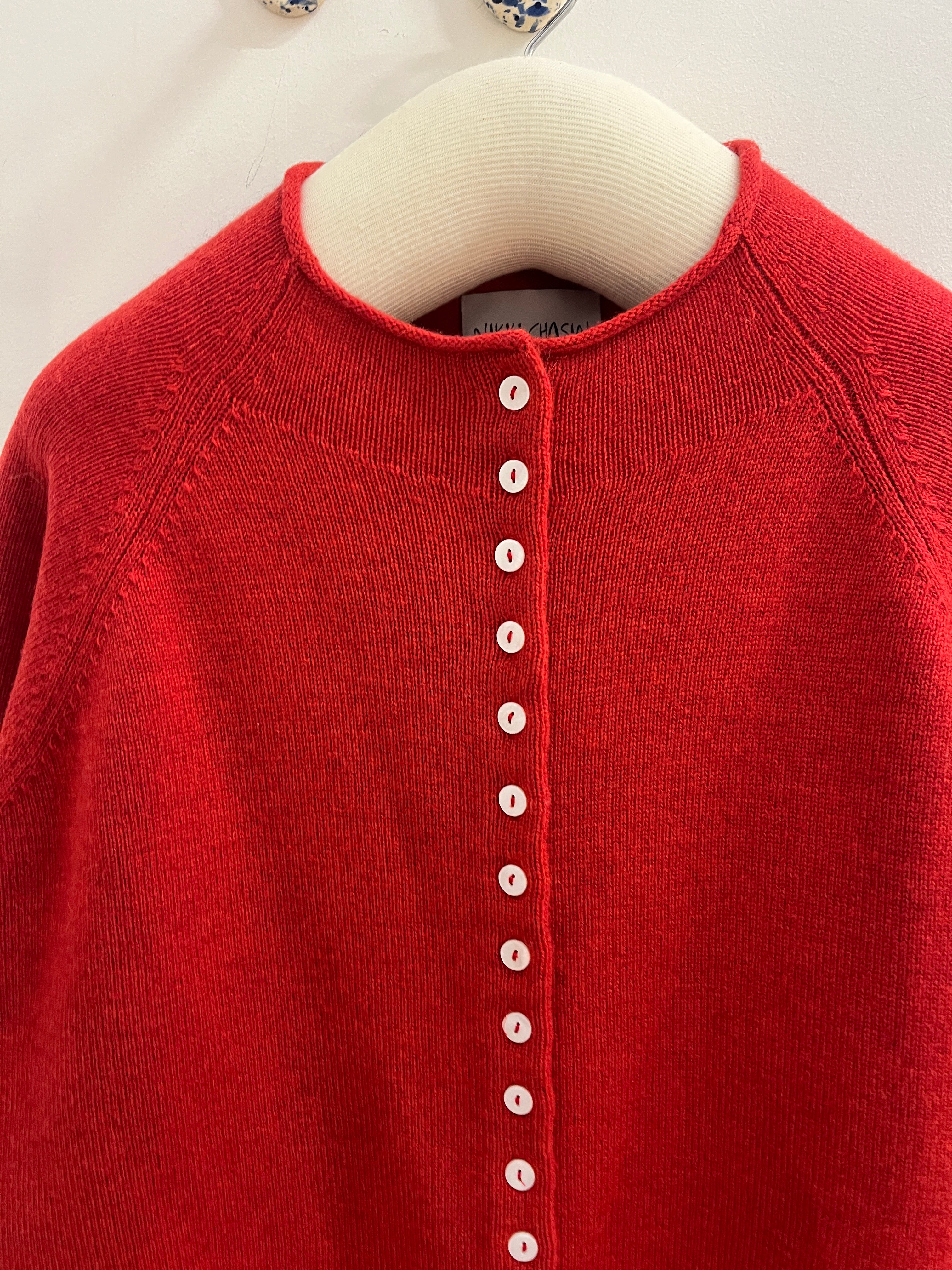 Ida Rollneck Cashmere/Merino Cardigan - Lava Red