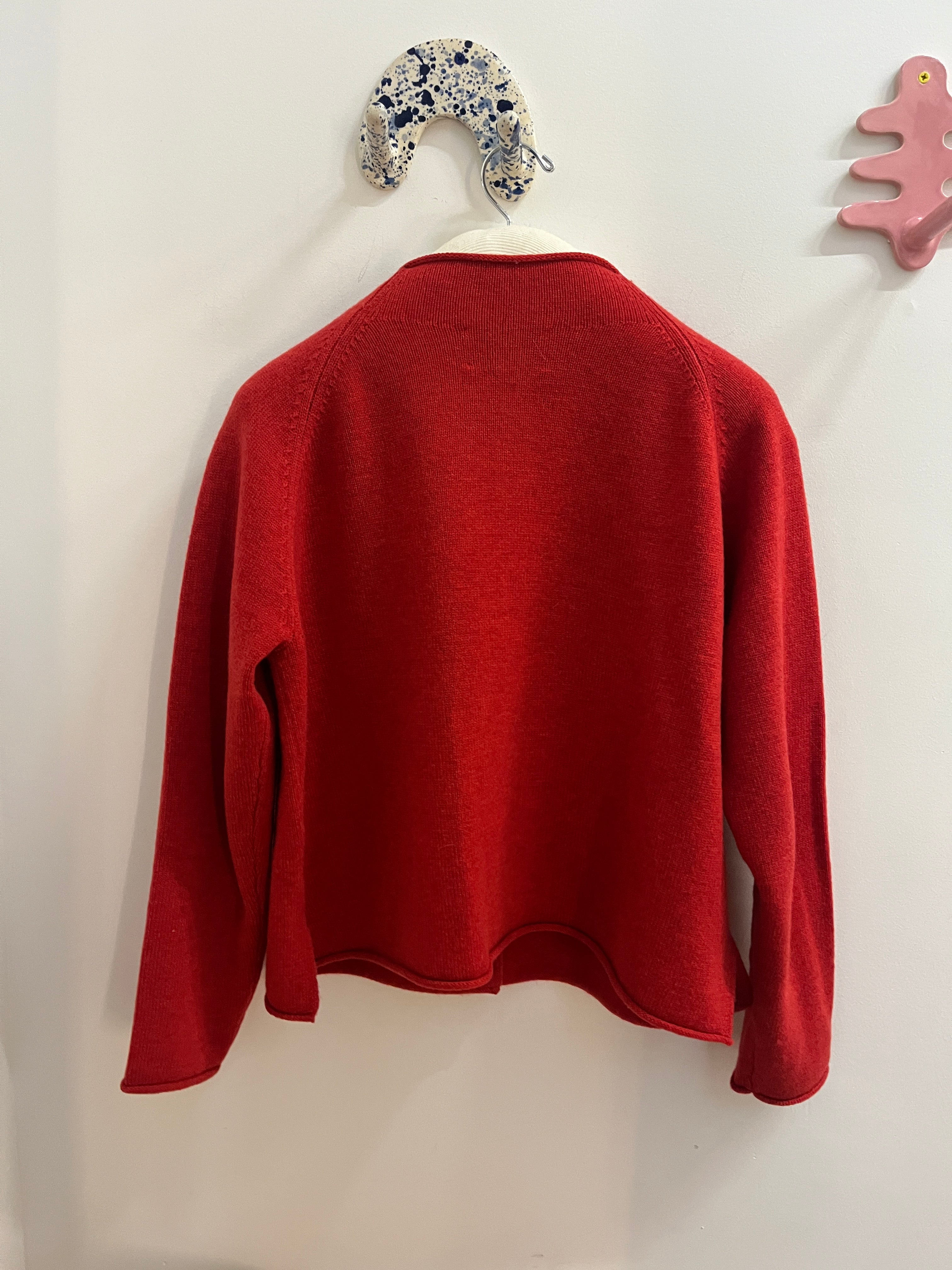 Ida Rollneck Cashmere/Merino Cardigan - Lava Red