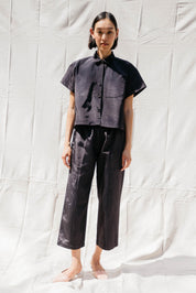 Patch Elastic Waist Pant - Black Moire