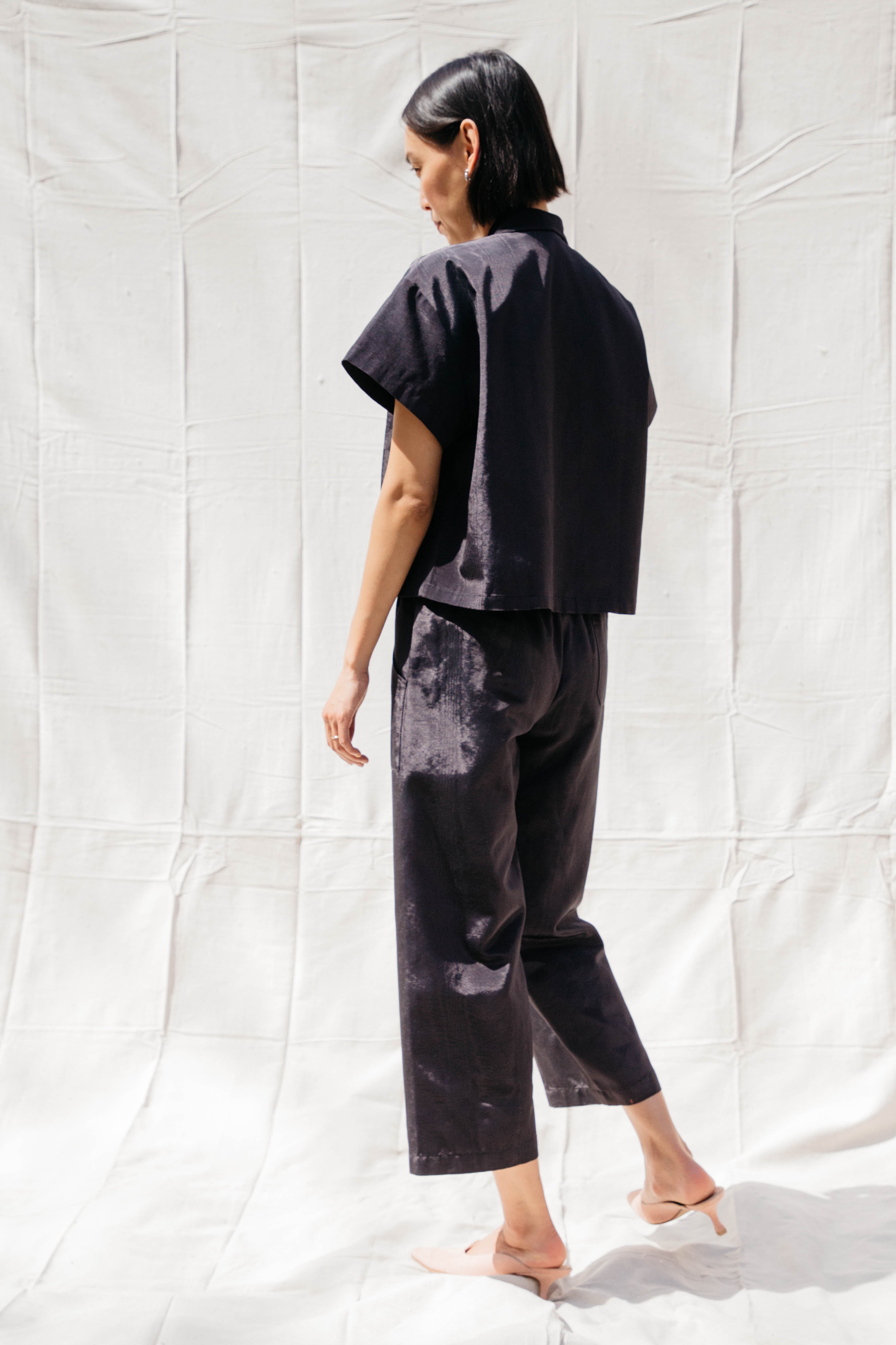 Patch Elastic Waist Pant - Black Moire