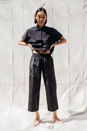 Patch Elastic Waist Pant - Black Moire
