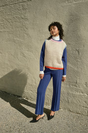 Sabine Alpaca Sweater Vest- Oatmeal Colorblock