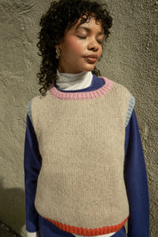 Sabine Alpaca Sweater Vest- Oatmeal Colorblock
