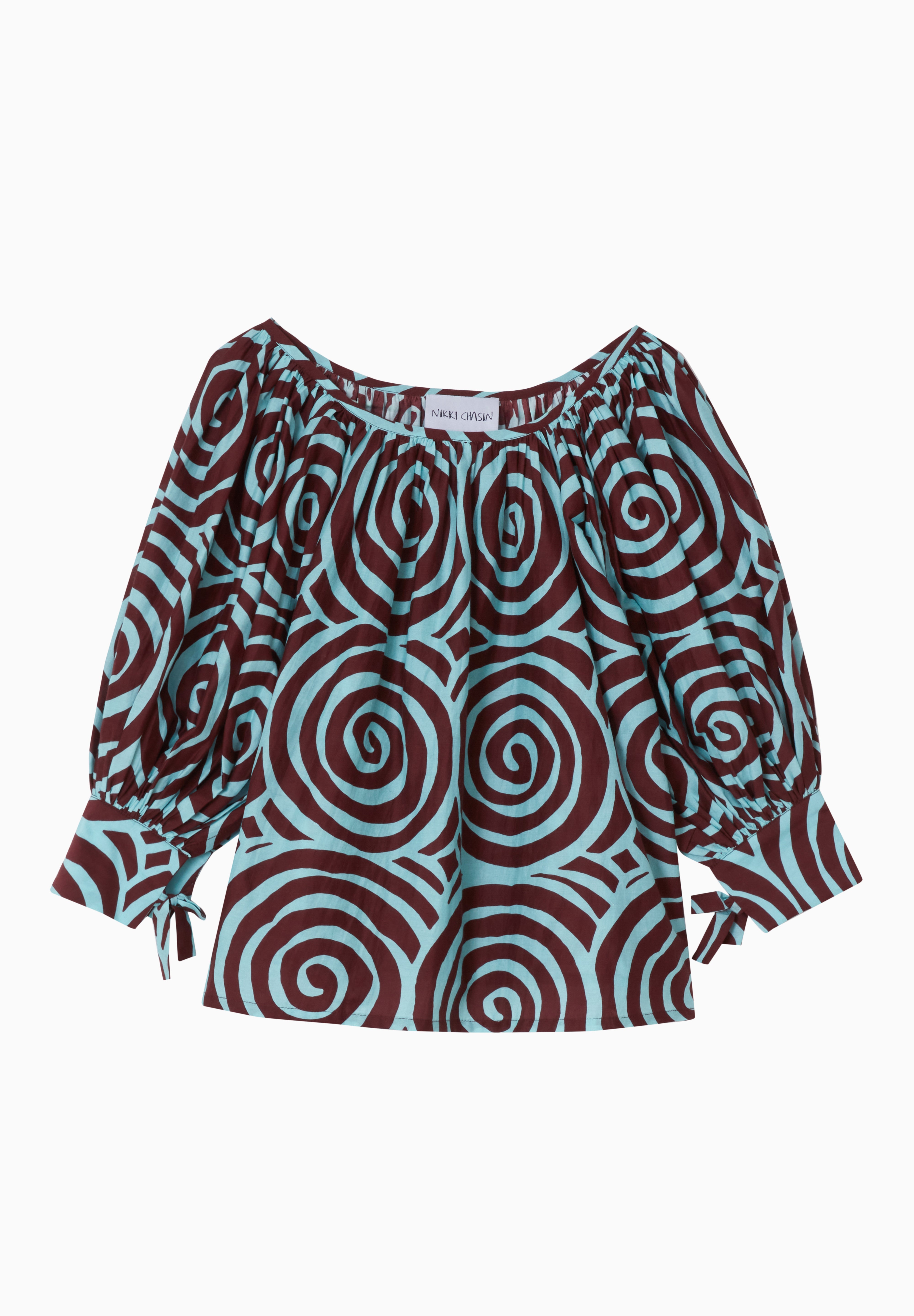 Juli Top Cotton/Silk - Spiral Sky/Burgundy
