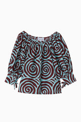 Juli Top Cotton/Silk - Spiral Sky/Burgundy