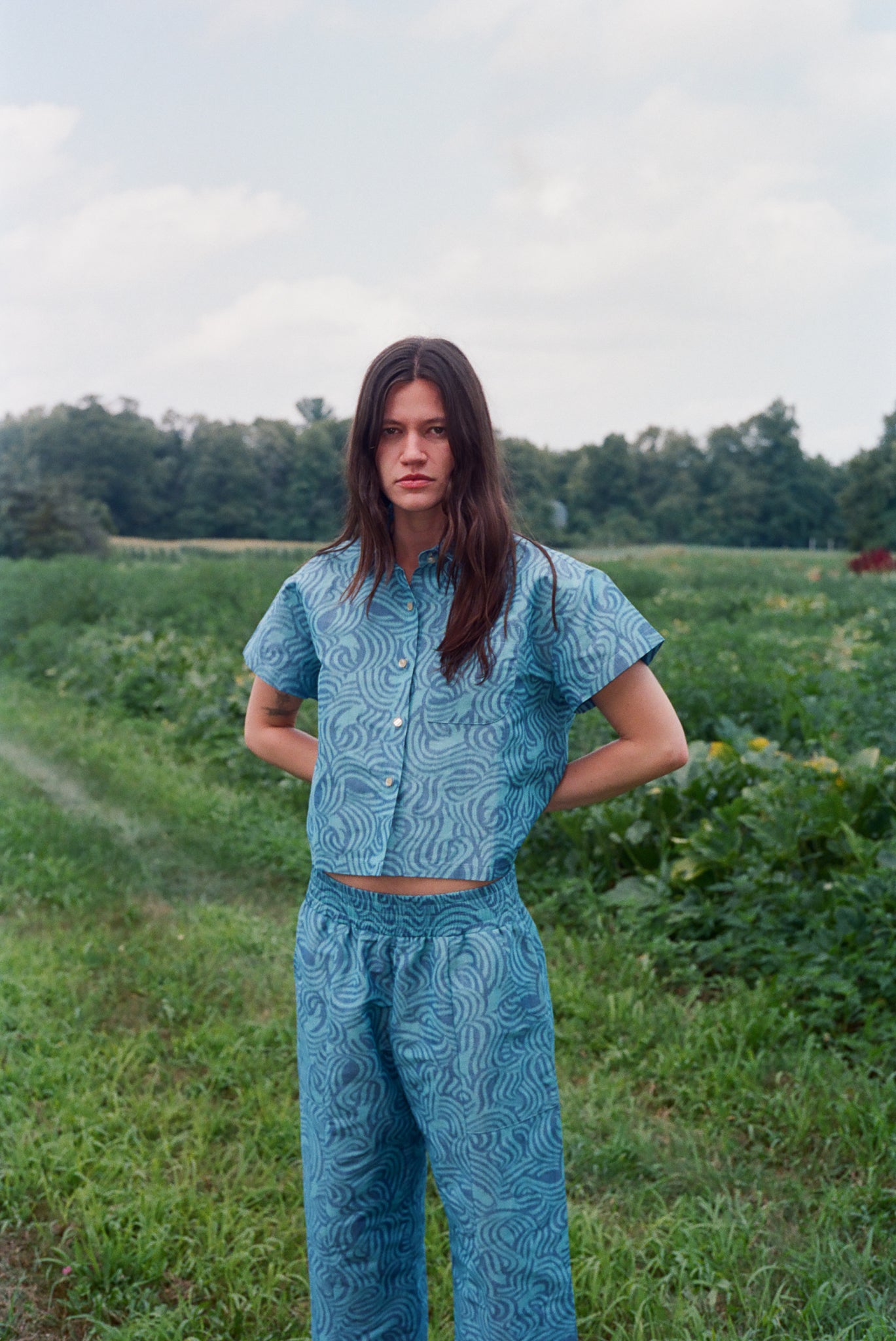 Patch Elastic Waist Pant - Blue Swirl, view 5
