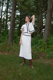 Alma Skirt Zig Zag Appliqué -  Ivory/ Navy