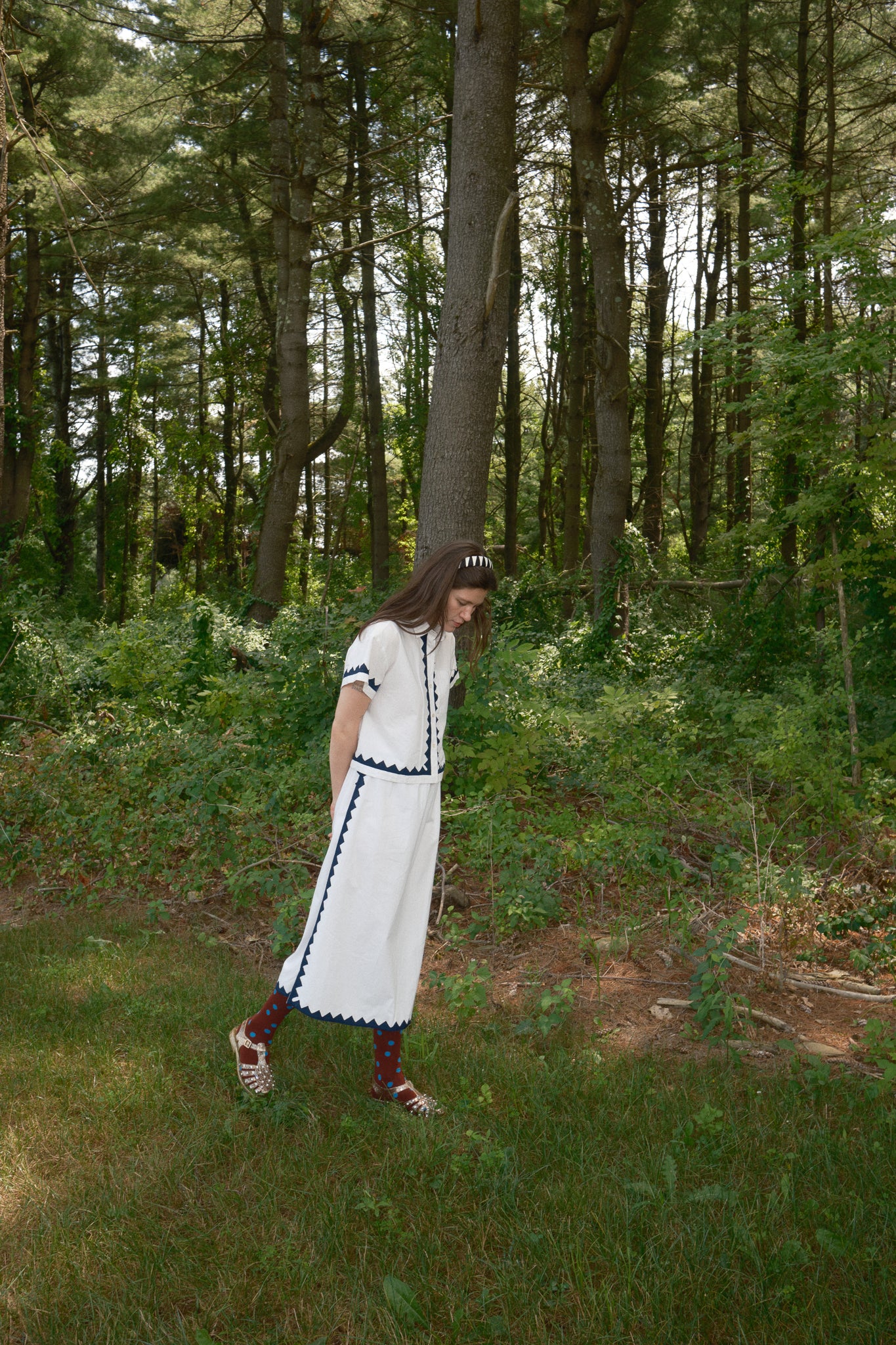 Alma Skirt Zig Zag Appliqué -  Ivory/ Navy