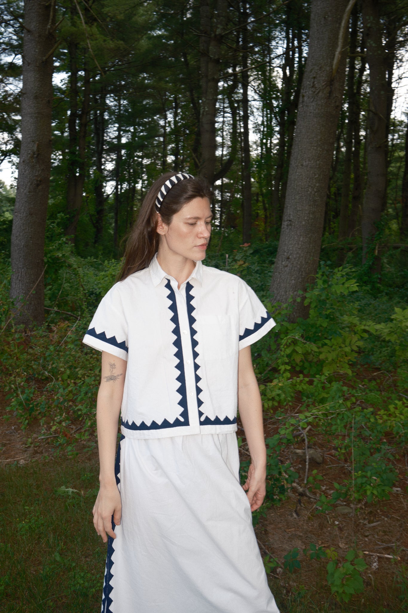 Alma Skirt Zig Zag Appliqué -  Ivory/ Navy