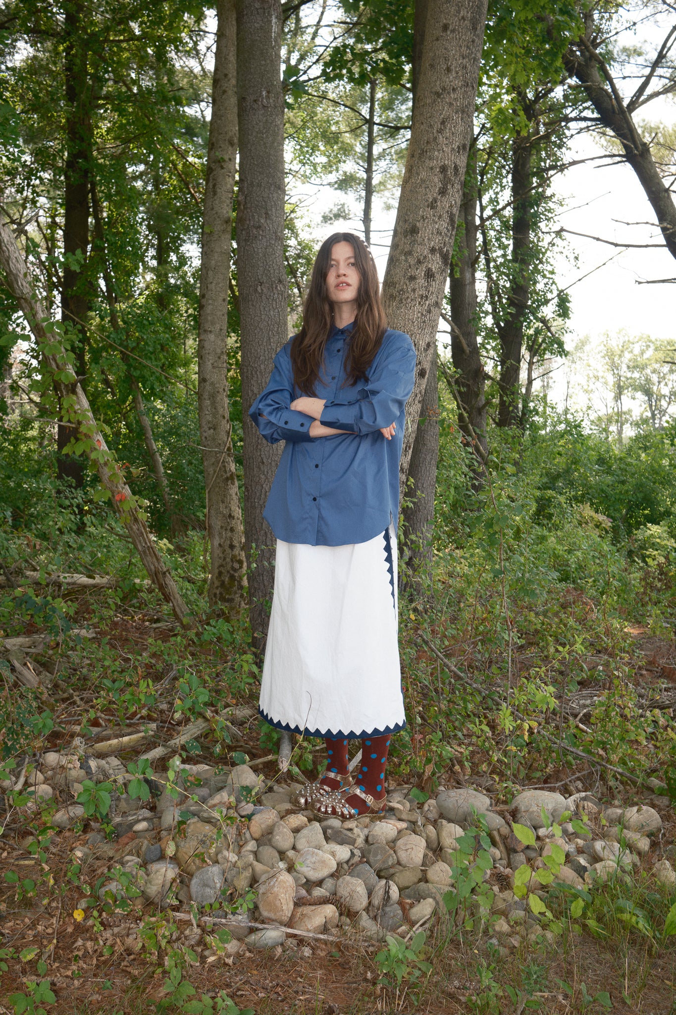 Alma Skirt Zig Zag Appliqué -  Ivory/ Navy
