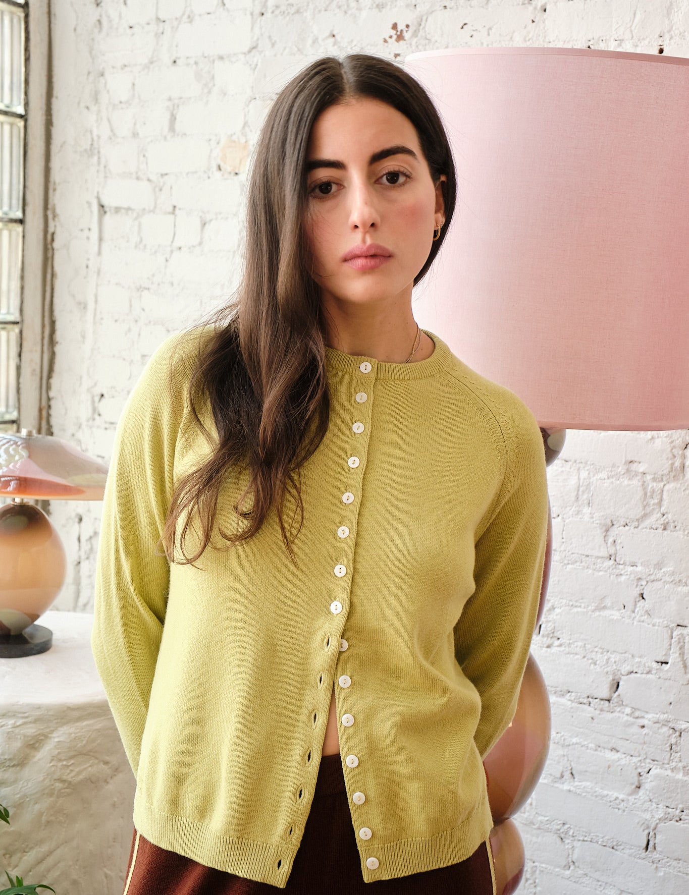 Clarence Merino Cardigan - Celery