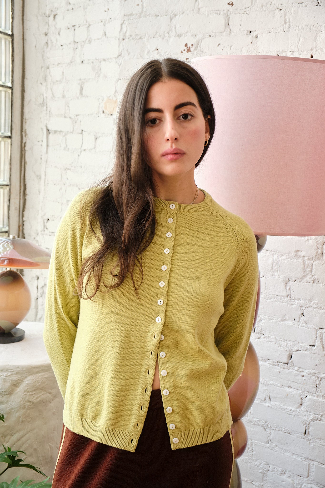 Clarence Merino Cardigan - Celery