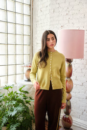 Clarence Merino Cardigan - Celery