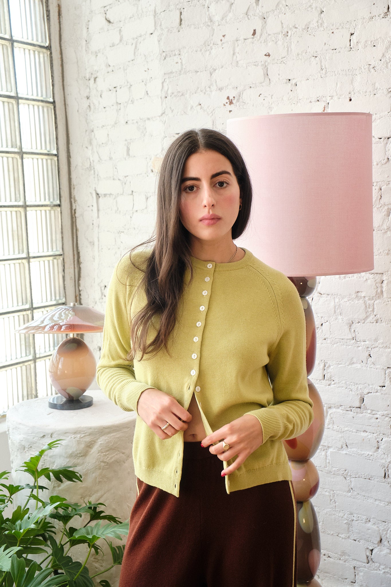 Clarence Merino Cardigan - Celery