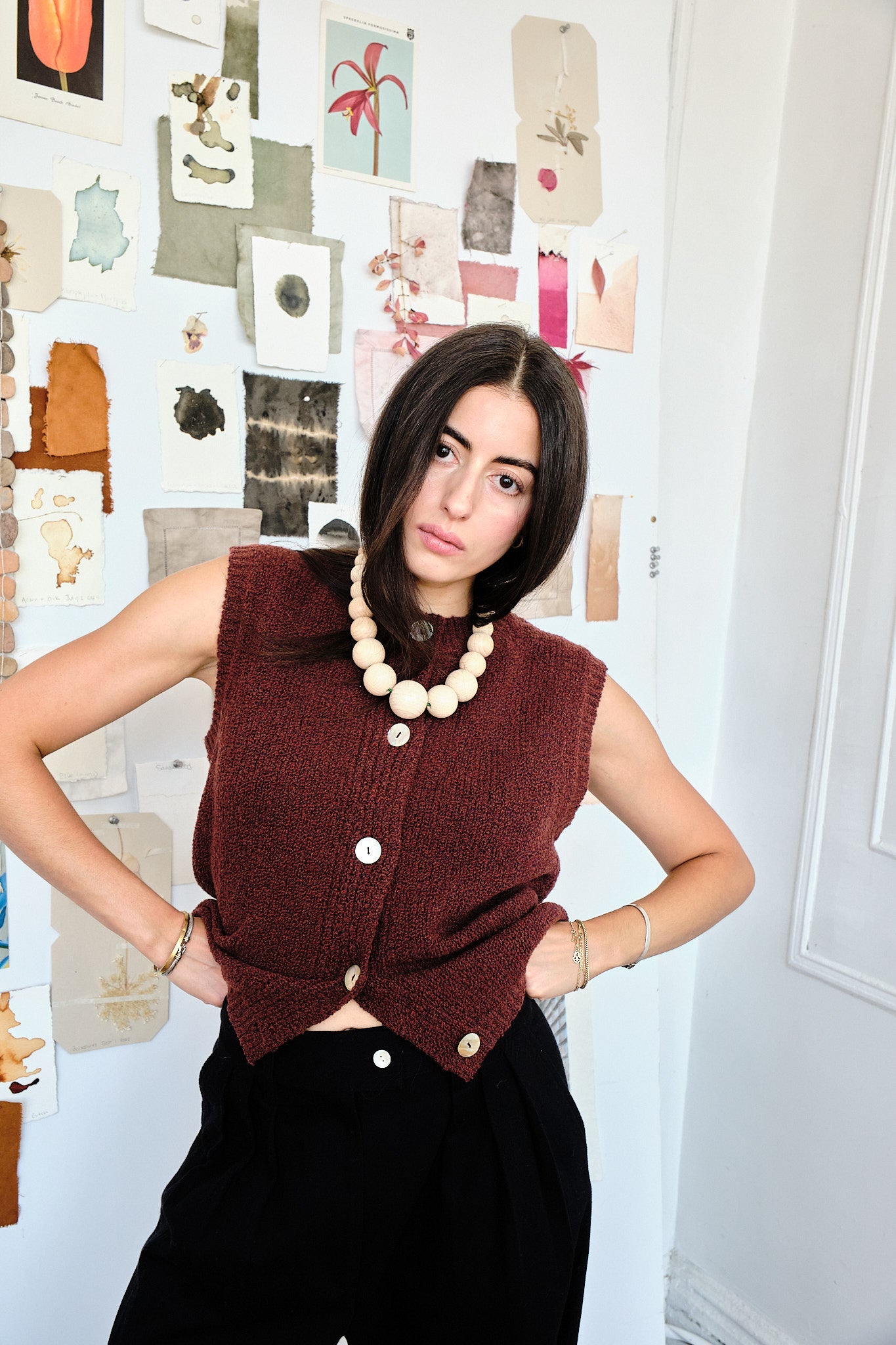 Wooden Bobble Necklace - Natural/Green