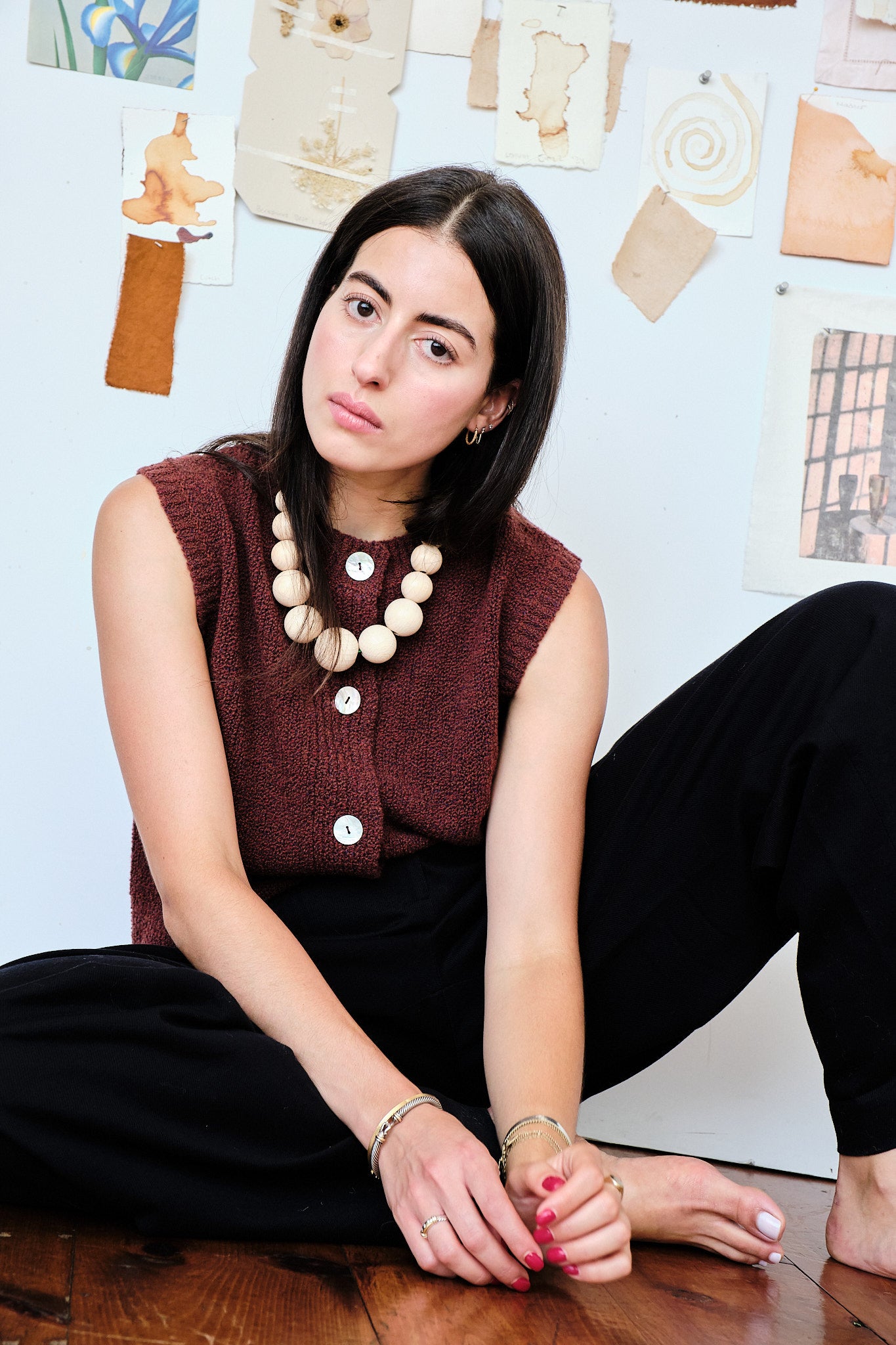 Wooden Bobble Necklace - Natural/Green