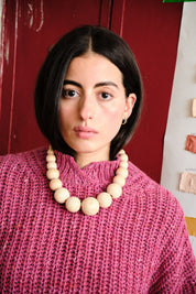 Wooden Bobble Necklace - Natural/Pink
