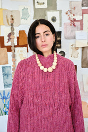 Wooden Bobble Necklace - Natural/Pink