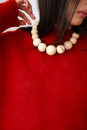 Wooden Bobble Necklace - Natural/Orange