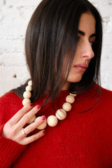Wooden Bobble Necklace - Natural/Orange