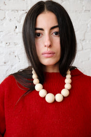 Wooden Bobble Necklace - Natural/Orange