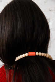 Wooden Bobble Necklace - Natural/Orange