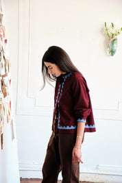 Alpha Buttondown Zig Zag Appliqué - Wine/Grotto