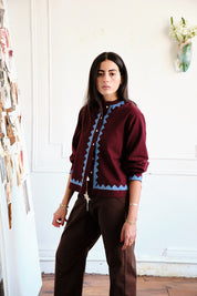 Alpha Buttondown Zig Zag Appliqué - Wine/Grotto