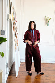 Alpha Buttondown Zig Zag Appliqué - Wine/Grotto