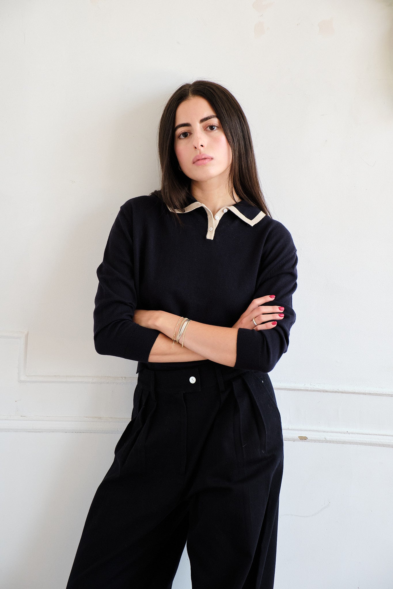 Klein Tipped Polo Cotton/Cashmere - Navy/Sand