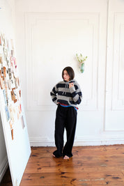 Sal Striped Hoodie Textured Merino - Navy/Dove