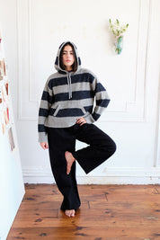 Sal Striped Hoodie Textured Merino - Navy/Dove