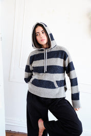 Sal Striped Hoodie Textured Merino - Navy/Dove